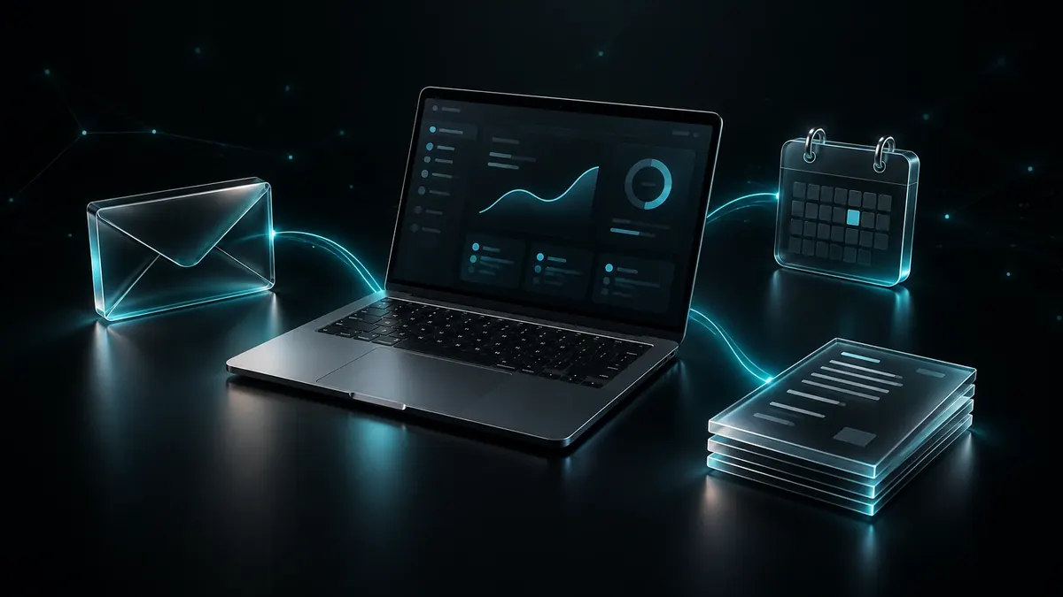 Organisation mit Laptop, E-Mail und Kalender